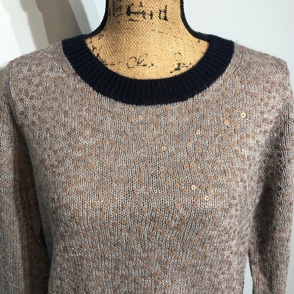J. Crew Wool Blend Sequin Gray & Navy Sweater LG - Picture 5 of 10